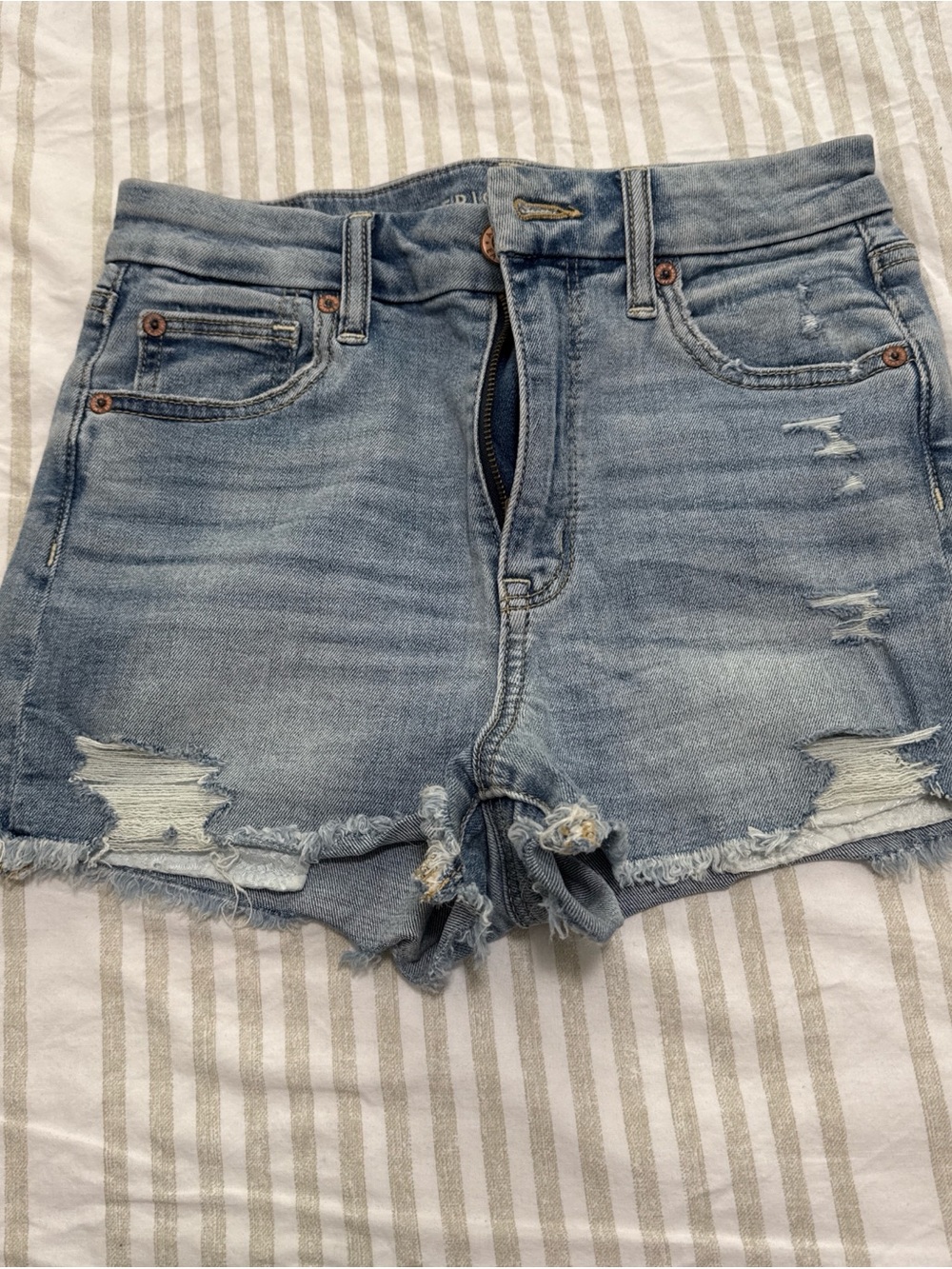 American Eagle Outfitters Light Blue Distressed High-Rise Jean Shorts